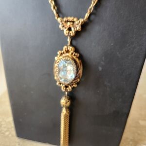 Gold-Tone Crystal Pendant Tassel Necklace - Elegant Women's Necklace
